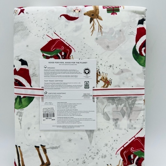 POTTERY BARN KIDS HERITAGE SANTA ORGANIC TWIN DUVET COVER NWT - Picture 2 of 6